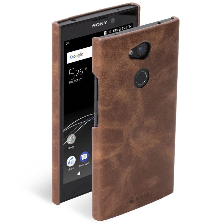 Rudas odinis dėklas Sony Xperia L2
