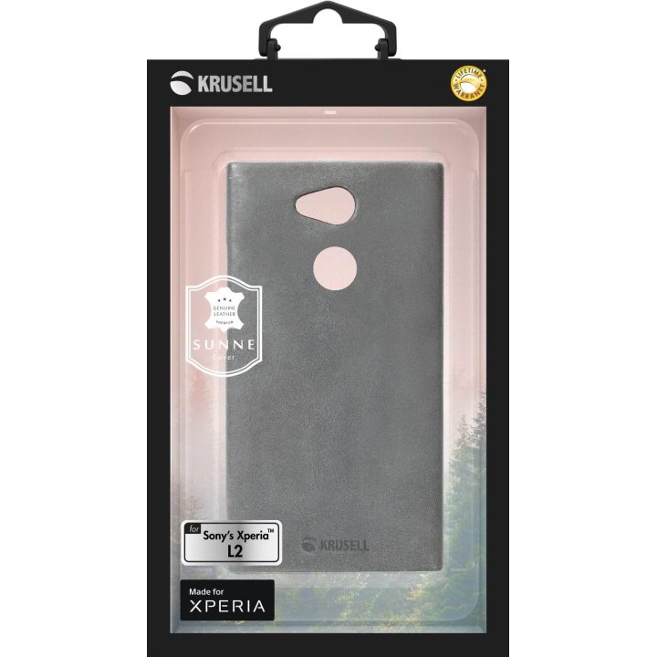 Pilkas odinis telefono dėklas Sony Xperia L2