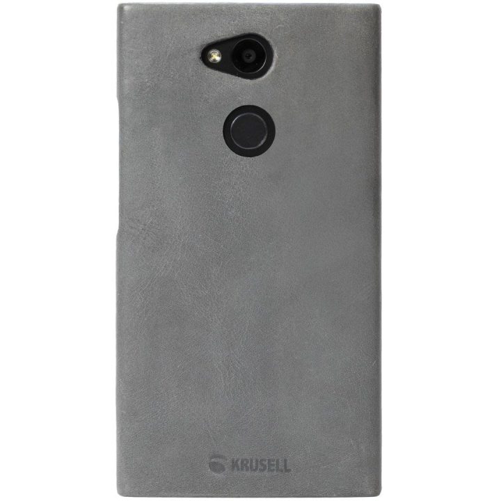 Pilkas odinis telefono dėklas Sony Xperia L2
