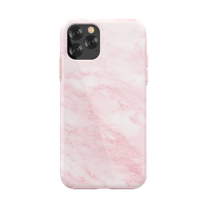 Rožinis telefono dėklas iPhone 11 Pro Max, marmuro rašto
