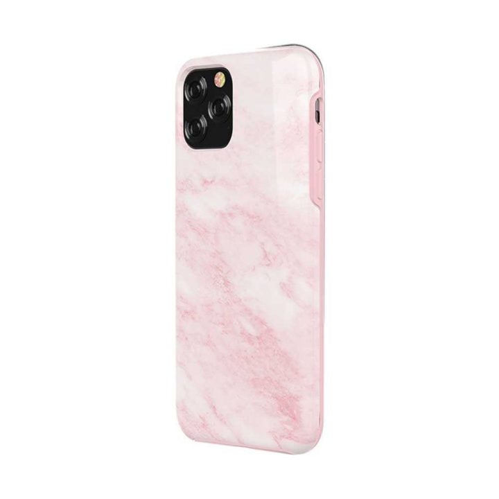 Rožinis telefono dėklas iPhone 11 Pro Max, marmuro rašto