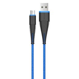 Mėlynas „Micro USB“ įkrovimo laidas, 1,5 m, 2,4 A