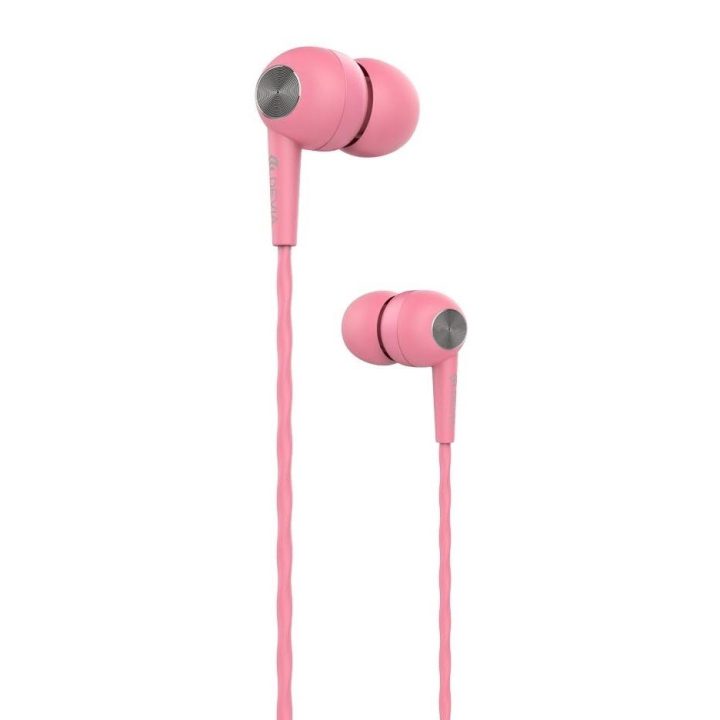 Rožinės į ausis įdedamos ausinės su mikrofonu Devia Kintone Headset V2, 3,5 mm