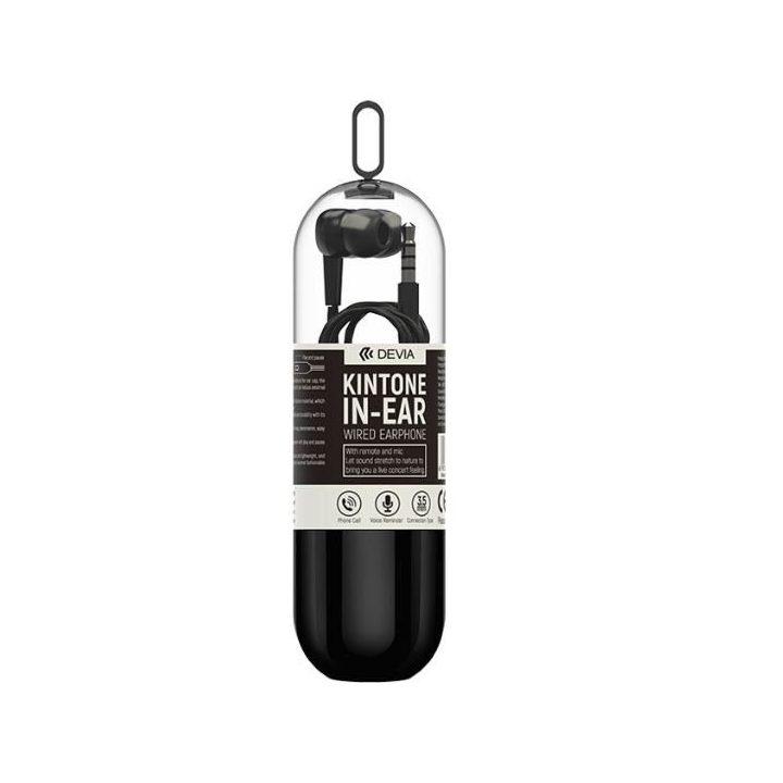 Juodos į ausis įdedamos ausinės su mikrofonu Devia Kintone Headset V2 (3,5 mm)