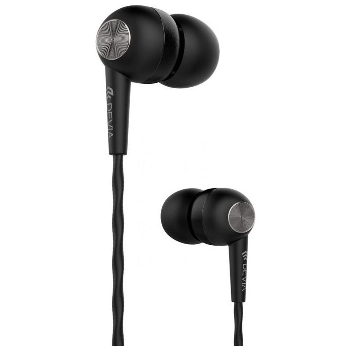 Juodos į ausis įdedamos ausinės su mikrofonu Devia Kintone Headset V2 (3,5 mm)