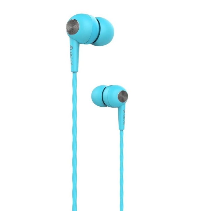 Mėlynos į ausis įdedamos ausinės su mikrofonu Devia Kintone Headset V2, 3,5 mm