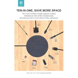 Devia UFO 10in1 USB-C šakotuvas su belaidžiu įkrovimu, pilkas