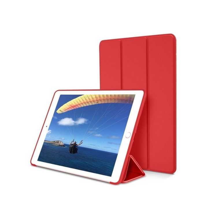 Raudonas odinis planšetinio kompiuterio dėklas Devia su vieta pieštukui, skirtas iPad Air (2019) ir iPad Pro 10.5