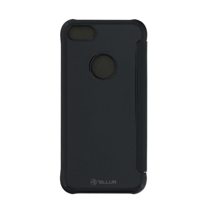Juodas dirbtinės odos dėklas su veidrodėliu iPhone 8 telefonui