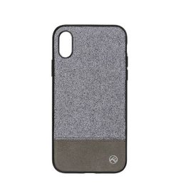 Blizgus dirbtinės odos dėklas iPhone X/XS, sidabrinis