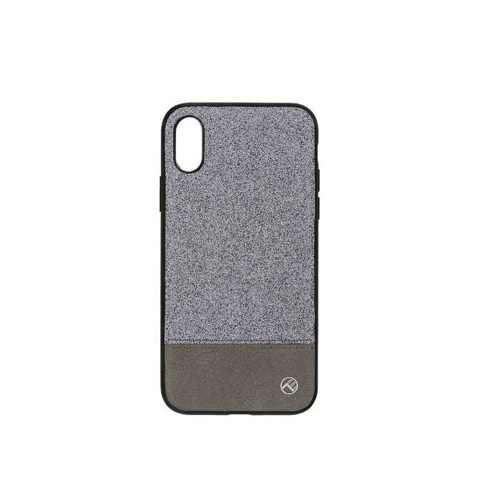 Blizgus dirbtinės odos dėklas iPhone X/XS, sidabrinis