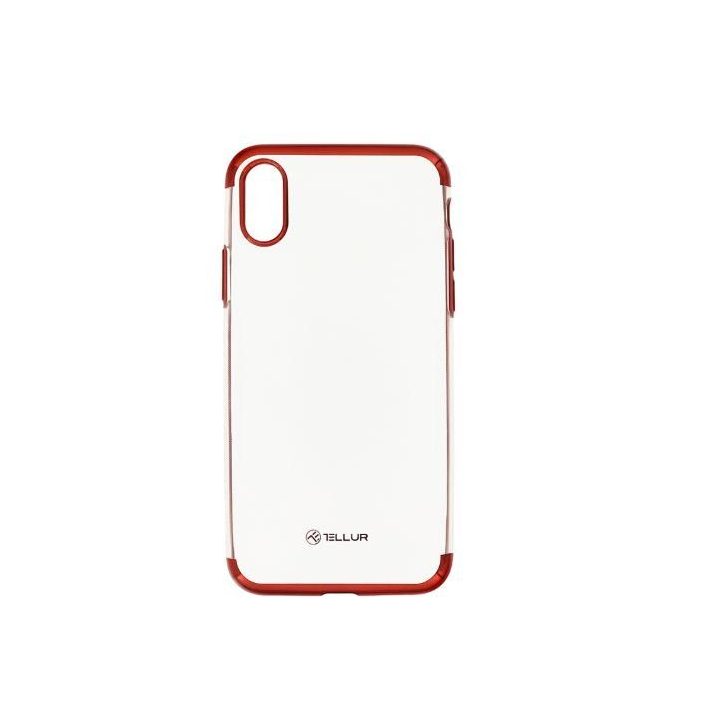Raudonas silikoninis dėklas su metalizuotu kraštu iPhone X/XS