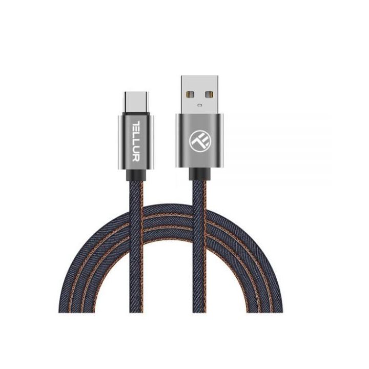 USB į USB-C duomenų kabelis, 1 m, denim