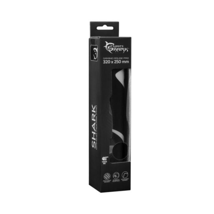 Žaidimų pelės kilimėlis White Shark Shark M 320x250 mm, juodas/baltas