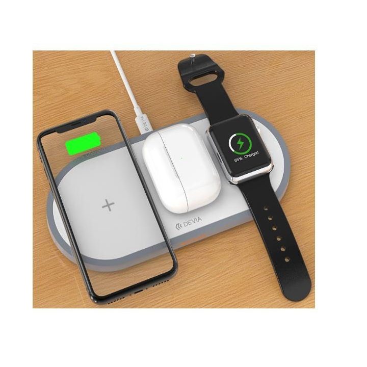 3 viename įkroviklis telefonui, „Apple Watch“ ir ausinėms, baltas