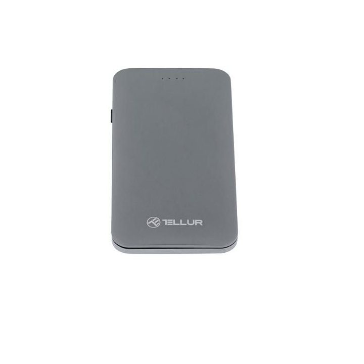 Pilkas 5000 mAh QC 3.0 powerbankas su 3in1 laidu