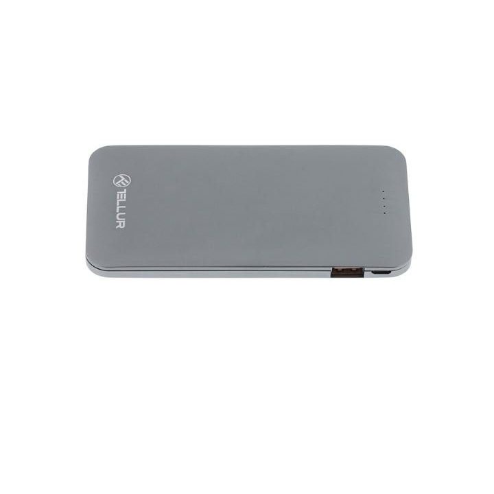 Pilkas 5000 mAh QC 3.0 powerbankas su 3in1 laidu