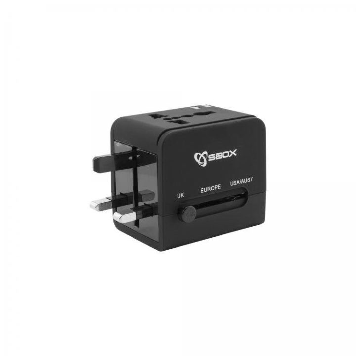 Universalus kelioninis adapteris su dvigubu USB įkrovikliu, juodas