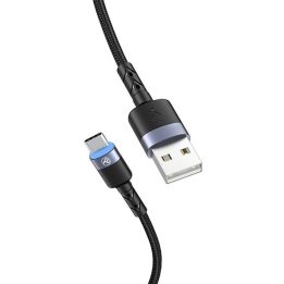 USB-A į USB-C LED įkrovimo ir duomenų kabelis, 1,2 m, juodas