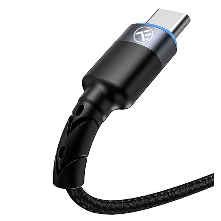 USB-A į USB-C LED įkrovimo ir duomenų kabelis, 1,2 m, juodas