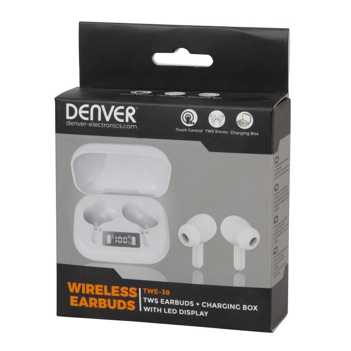 Denver TWE-38 belaidės Bluetooth ausinės, baltos