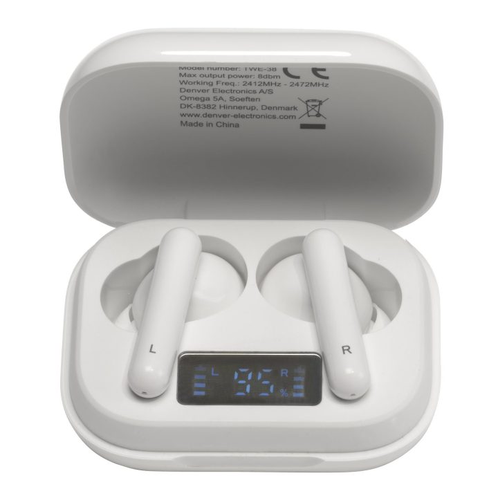 Denver TWE-38 belaidės Bluetooth ausinės, baltos