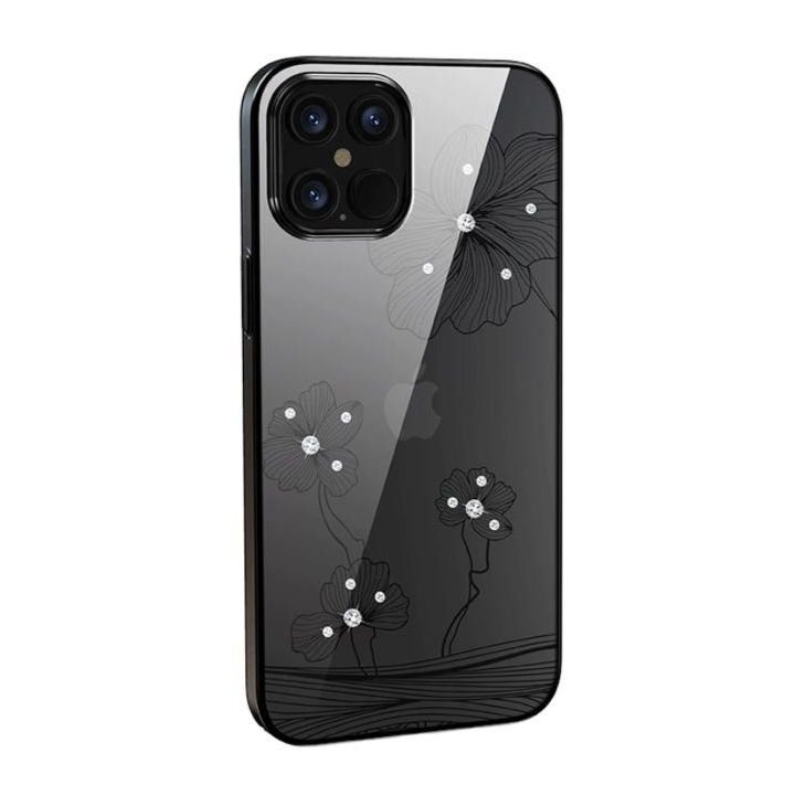 Juodas „iPhone 12 Pro Max“ dėklas su „Swarovski“ elementais
