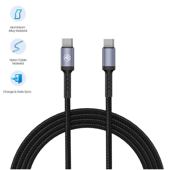 Tellur USB-C į USB-C laidas, 3A, 60 W, 1 m, juodas