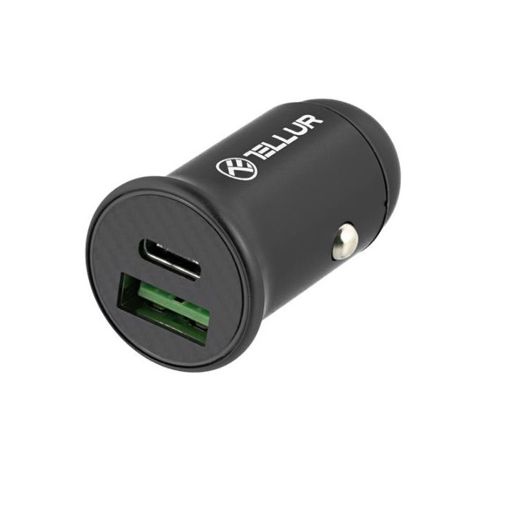 Automobilinis įkroviklis Tellur PD60W QC30W FCC7, juodas