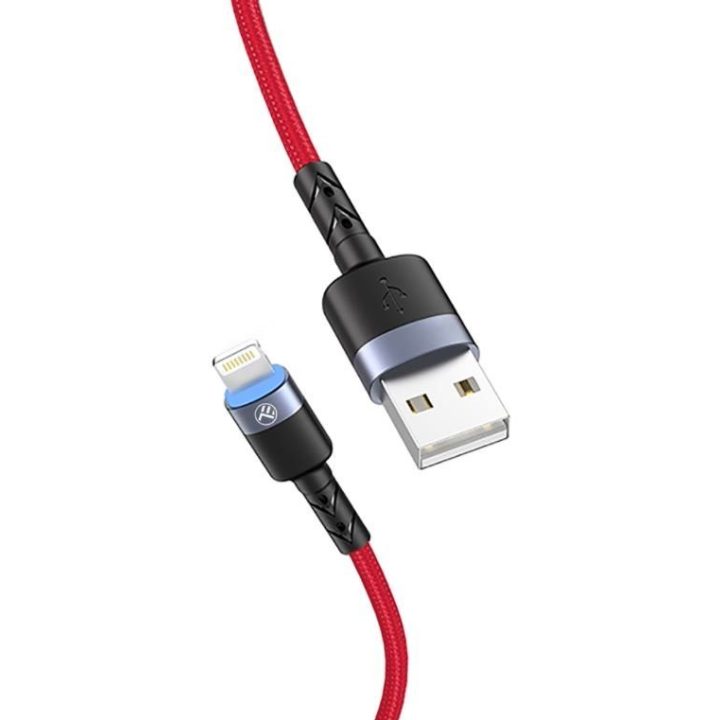 USB–Lightning kabelis su LED apšvietimu, 1,2 m, raudonas