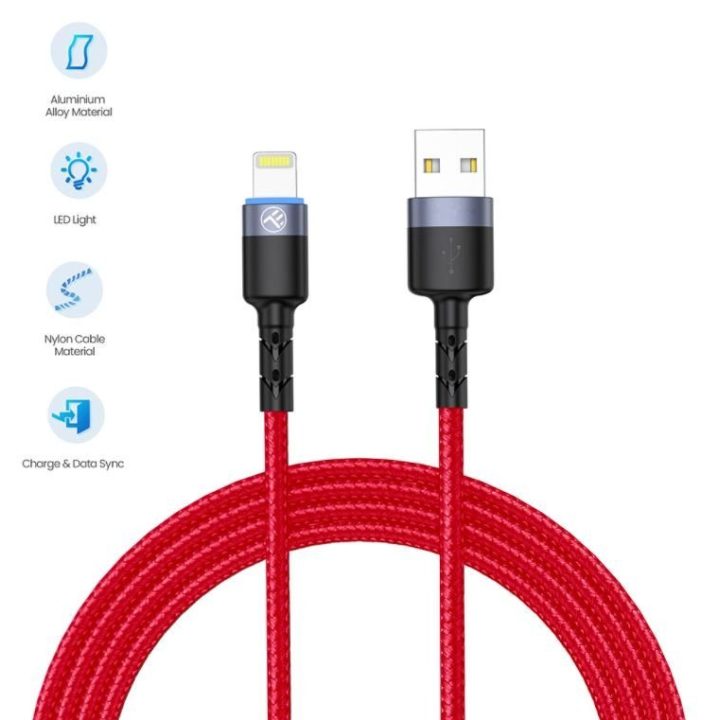USB–Lightning kabelis su LED apšvietimu, 1,2 m, raudonas