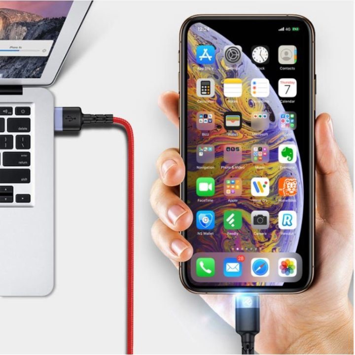 USB–Lightning kabelis su LED apšvietimu, 1,2 m, raudonas