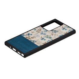 Juodas telefono dėklas Samsung Galaxy Note20 Ultra su mėlynu gėlių raštu