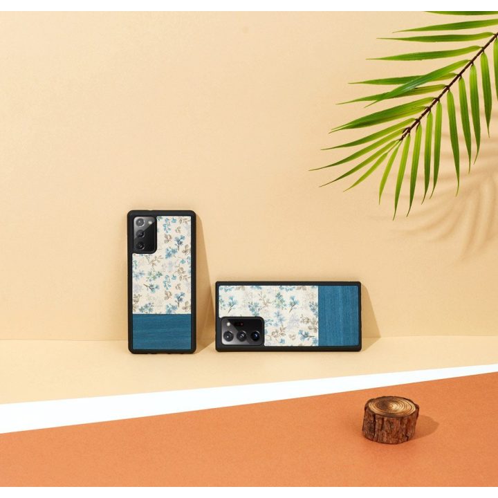 Juodas telefono dėklas Samsung Galaxy Note20 Ultra su mėlynu gėlių raštu