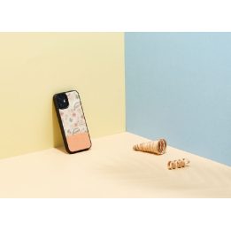 Telefono dėklas Apple iPhone 12 mini su rožinių gėlių raštu, juodas