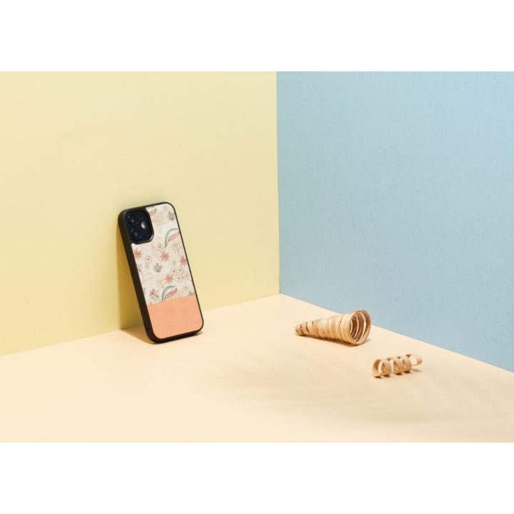 Telefono dėklas Apple iPhone 12 mini su rožinių gėlių raštu, juodas