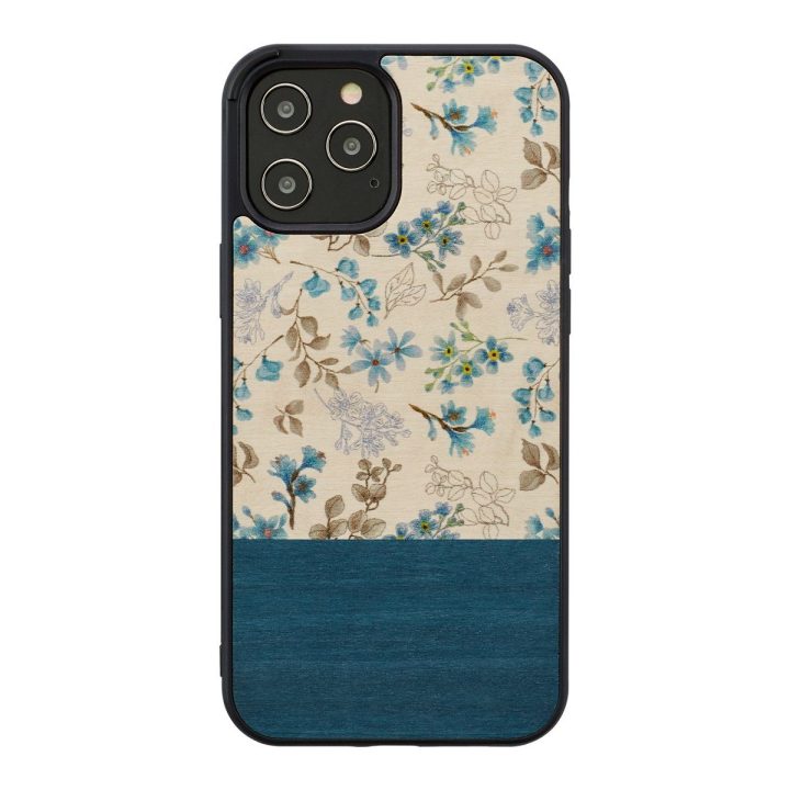 Juodas dėklas su mėlynu gėlės raštu Apple iPhone 12 / 12 Pro