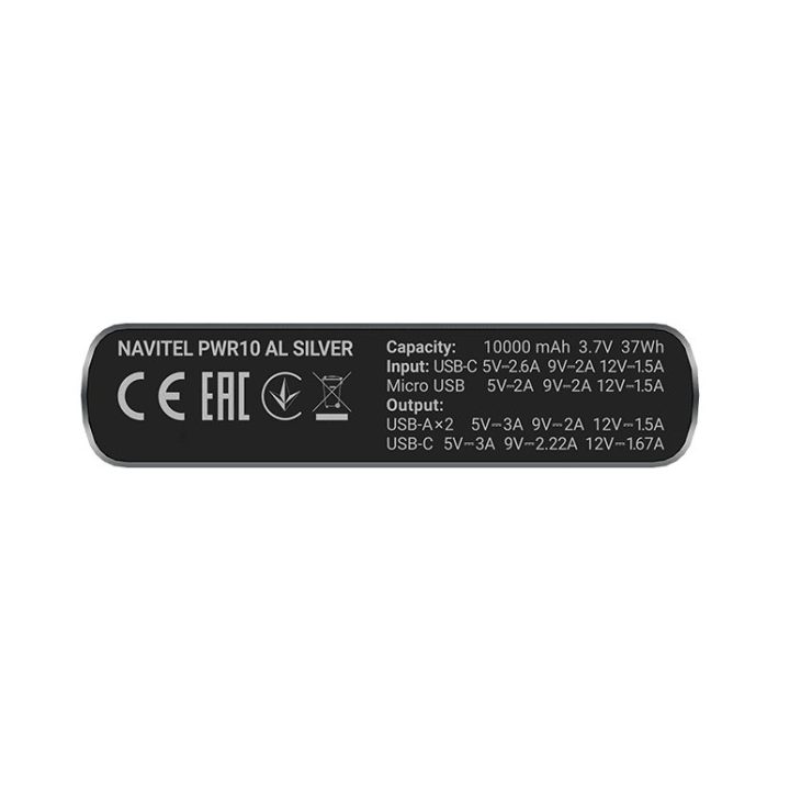 Navitel PWR10 AL Silver 10000 mAh 22,5 W powerbankas