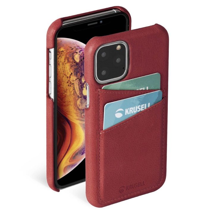 Odinis telefono dėklas su kortelių skyriumi Apple iPhone 11 Pro Max, vintažinė raudona