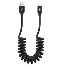 Išplečiamas USB-A–USB-C laidas, 3A, 1,8 m, juodas