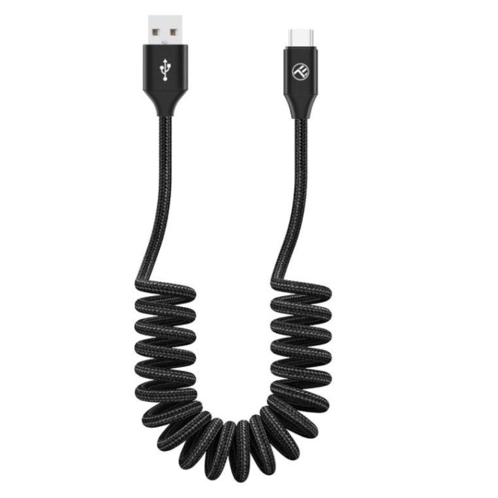 Išplečiamas USB-A–USB-C laidas, 3A, 1,8 m, juodas
