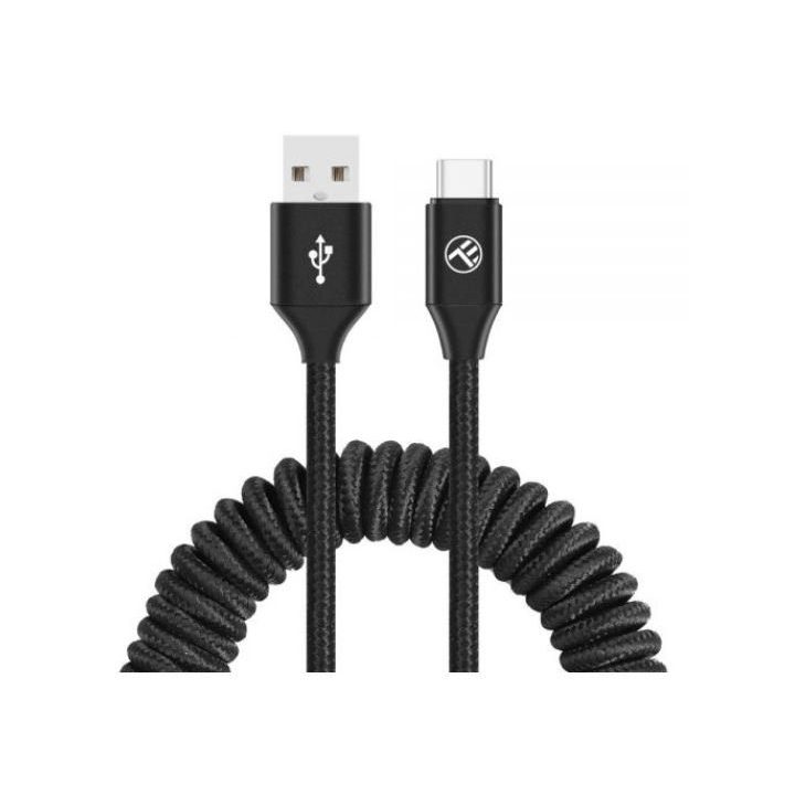 Išplečiamas USB-A–USB-C laidas, 3A, 1,8 m, juodas