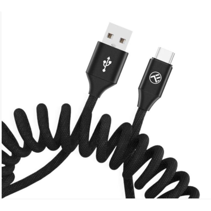Išplečiamas USB-A–USB-C laidas, 3A, 1,8 m, juodas
