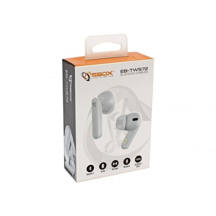 Belaidės į ausį įdedamos Bluetooth ausinės Sbox EB-TWS72, baltos