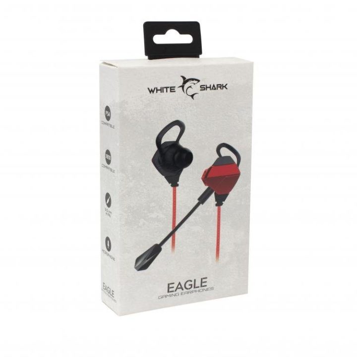White Shark GE-536 Eagle į ausis ausinės su mikrofonu, juoda/raudona