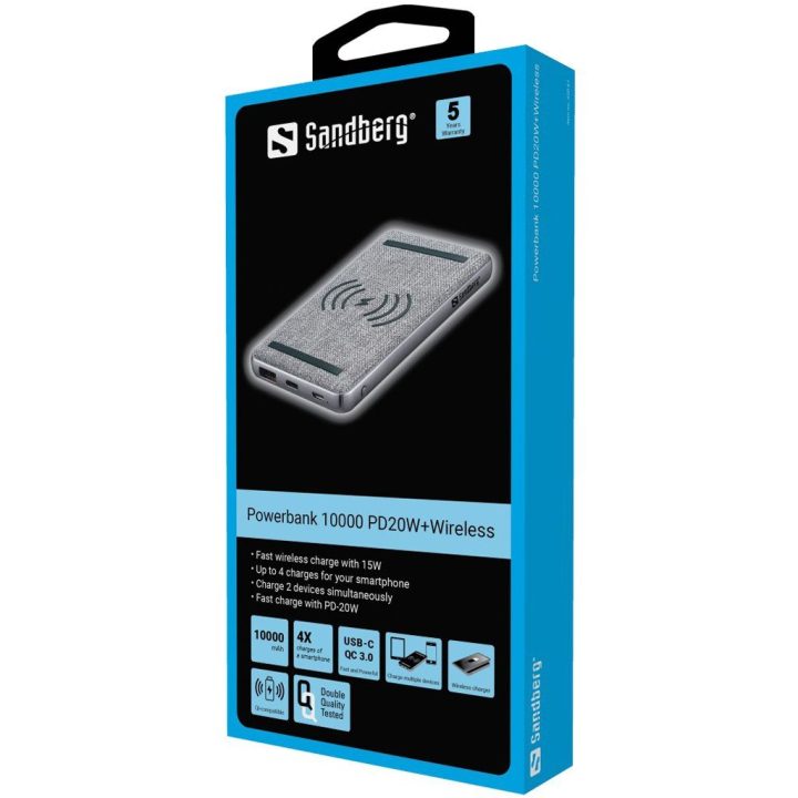 Powerbank 10000 mAh su belaidžiu įkrovimu ir Quick Charge 3.0
