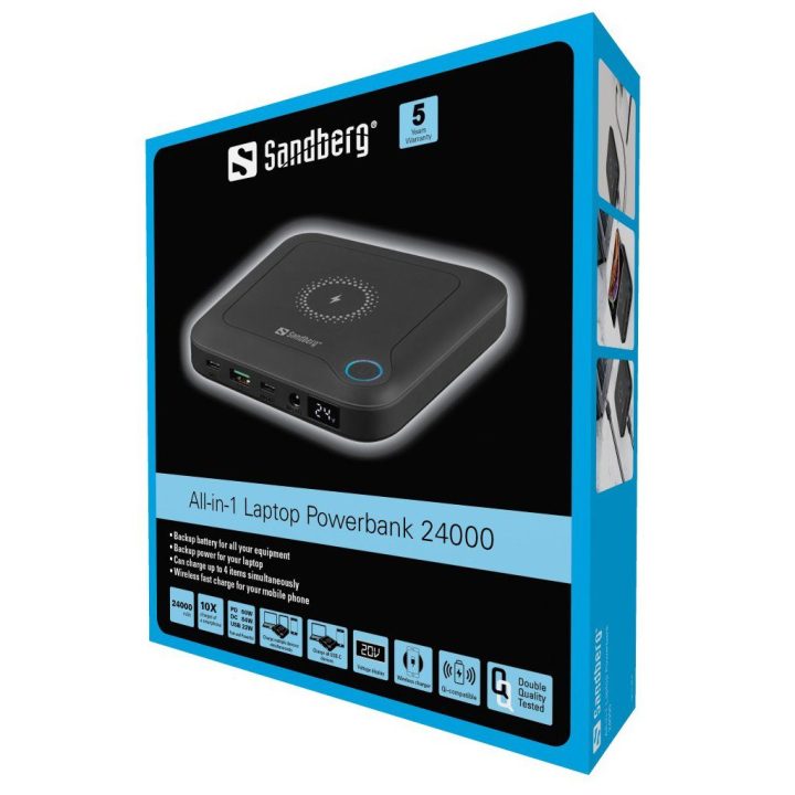Sandberg 24000 mAh nešiojama baterija su USB-C ir belaidžiu įkrovimu
