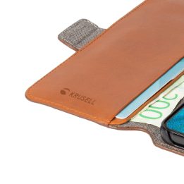 Samsung Galaxy S22+ odinė telefono piniginė, konjako