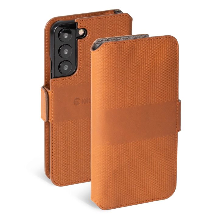 Samsung Galaxy S22+ odinė telefono piniginė, konjako