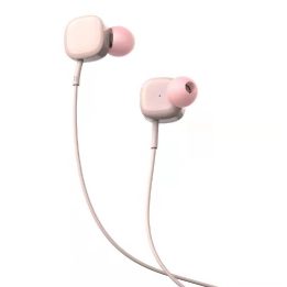 Rožinės laidinės į ausis dedamos ausinės su mikrofonu ir 3,5 mm jungtimi
